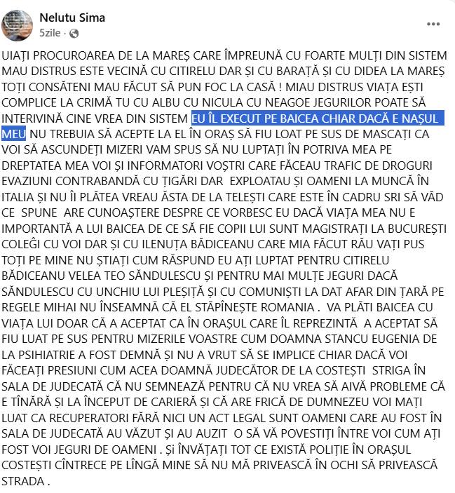 Primarul Ion Baicea amenințat de un bărbat din Costești: „Va plăti Baicea cu viața” 1 - Primarul Ion Baicea amenințat de un bărbat din Costești: „Va plăti Baicea cu viața”