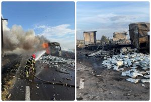 Două camioane şi un autoturism, implicate într-un accident pe DN 56 A. Toate vehiculele au luat foc 9 page - Două camioane şi un autoturism, implicate într-un accident pe DN 56 A. Toate vehiculele au luat foc