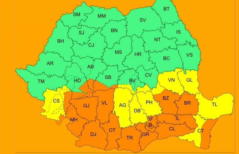 Cod galben de vreme rea anunțat în Argeș 1 harta cod ploi