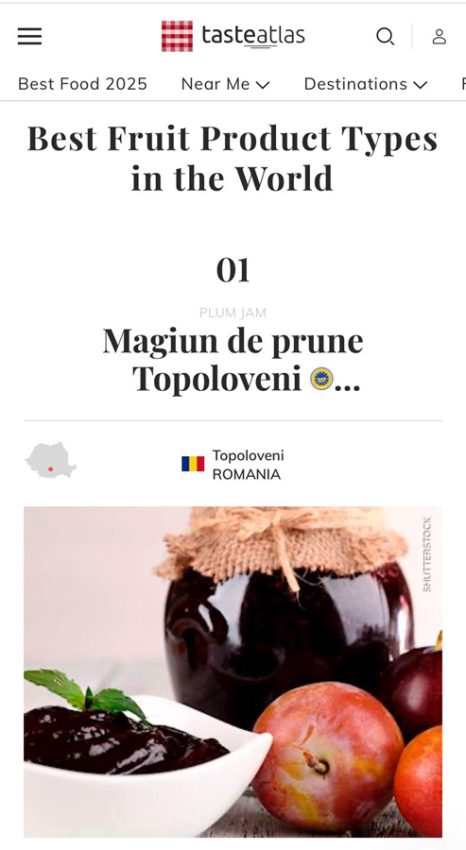 Gust românesc de aur: Magiunul de prune Topoloveni, lider mondial în clasamentul Taste Atlas 1 magiun de topoloveni de aur 1 - Gust românesc de aur: Magiunul de prune Topoloveni, lider mondial în clasamentul Taste Atlas