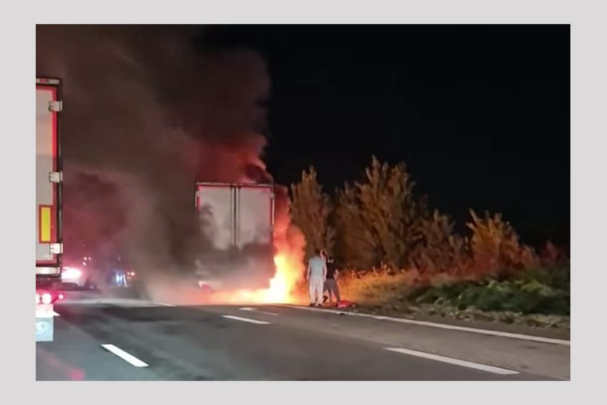 TIR în flăcări pe Autostrada A1 București–Pitești 1 TIR in flacari pe A1