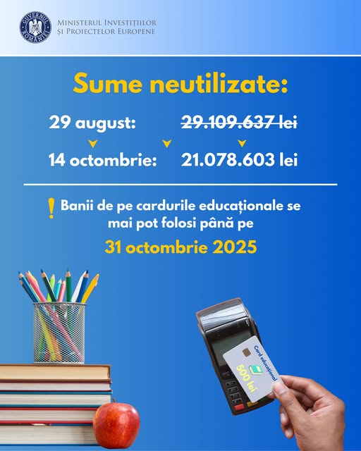 564726333 1128261386162884 2445683995809136352 n - Banii de pe cardurile educaționale trebuie folosiți până la data de 31 octombrie 2025