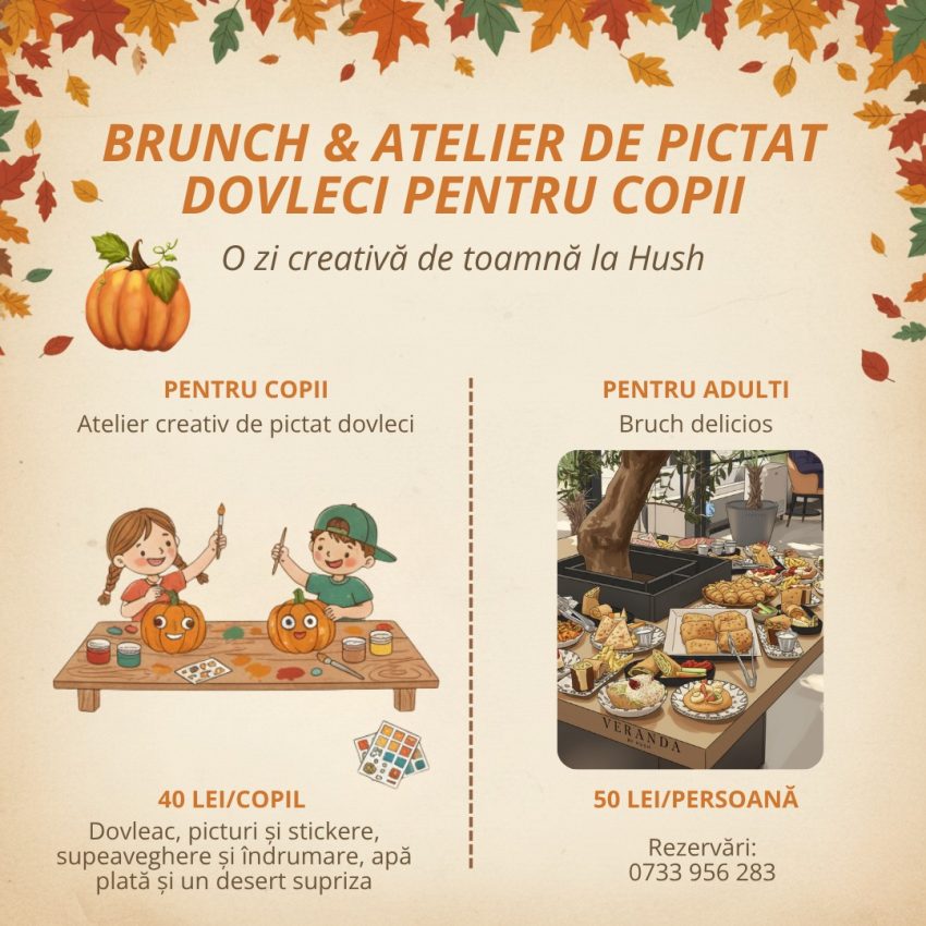 Super weekend la HUSH! Dinner&Party, comedie, brunch și atelier de pictat dovleci 3 eveniment la Pitești