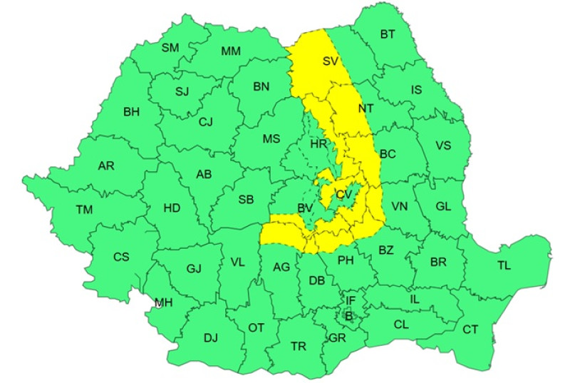 Avertizare cod galben de vânt puternic în aproape toată țara 2 harta anm vant