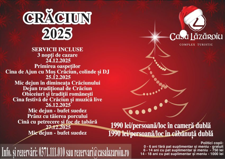Petrece Crăciunul 2025 alături de cei dragi la Complex Casa Lăzăroiu 1 Craciun la Casa Lăzăroiu