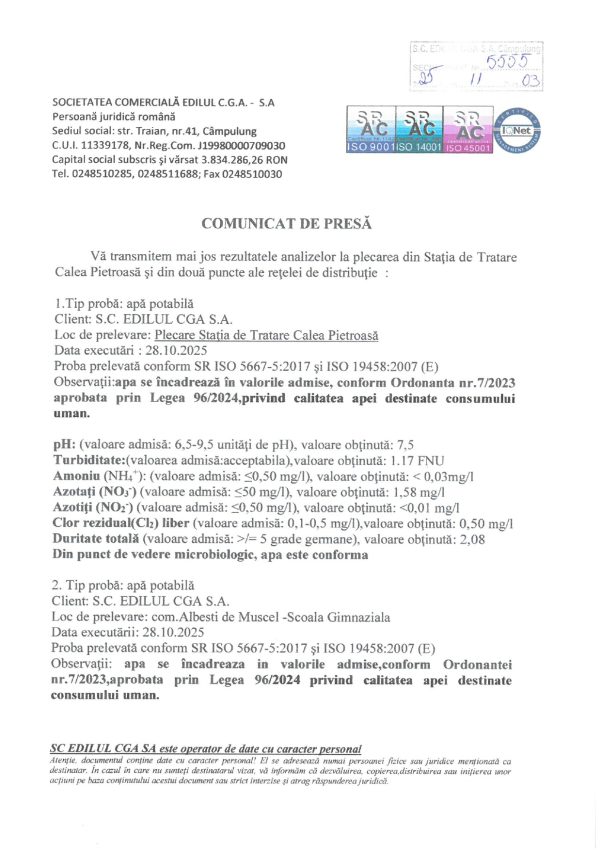 calitatea apei Edilul