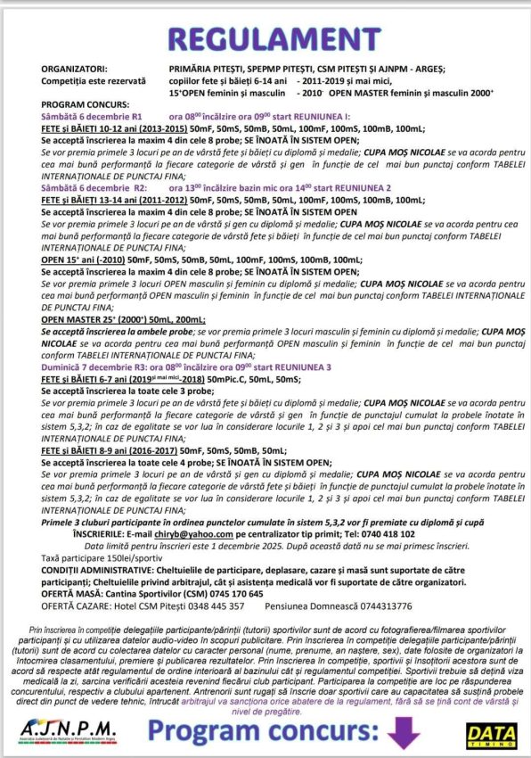 WhatsApp Image 2025 11 24 at 09.08.18 - Cupa „Moș Nicolae” 2025 aduce peste 200 de înotători la Bazinul Olimpic Pitești