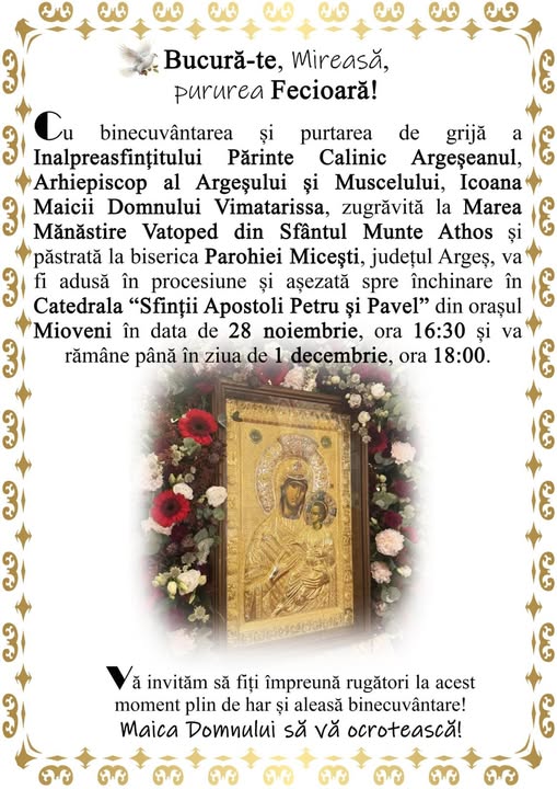 589543678 1165283695734718 7466706491404269239 n - Icoana Maicii Domnului Vimatarissa va ajunge la Catedrala din Mioveni