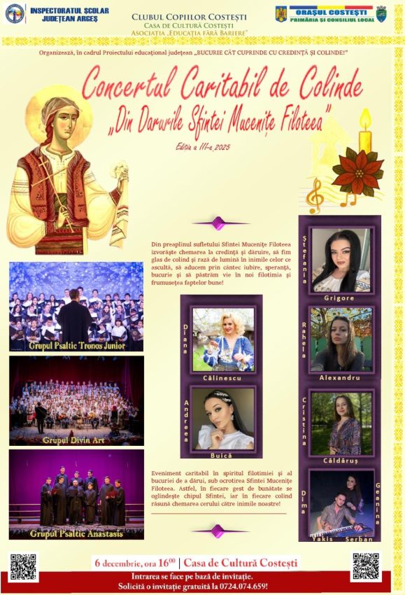 „Din Darurile Sfintei Mucenițe Filoteea” - Concert caritabil de colinde la Costești 1 concert colinde Costești