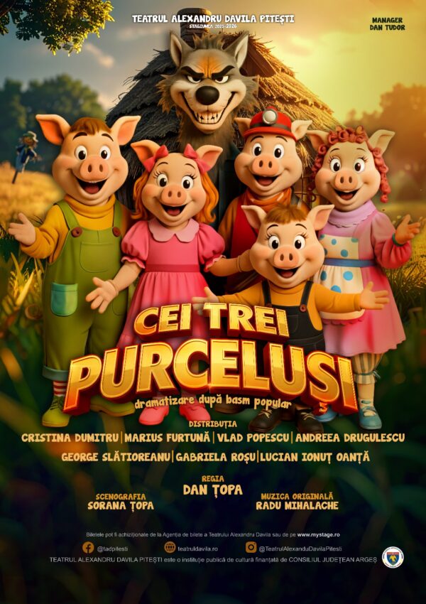 Micuții din Costești sunt așteptați pe 27 noiembrie la piesa de teatru „Cei trei purceluși” 1 Cei trei purcelusi la Costești