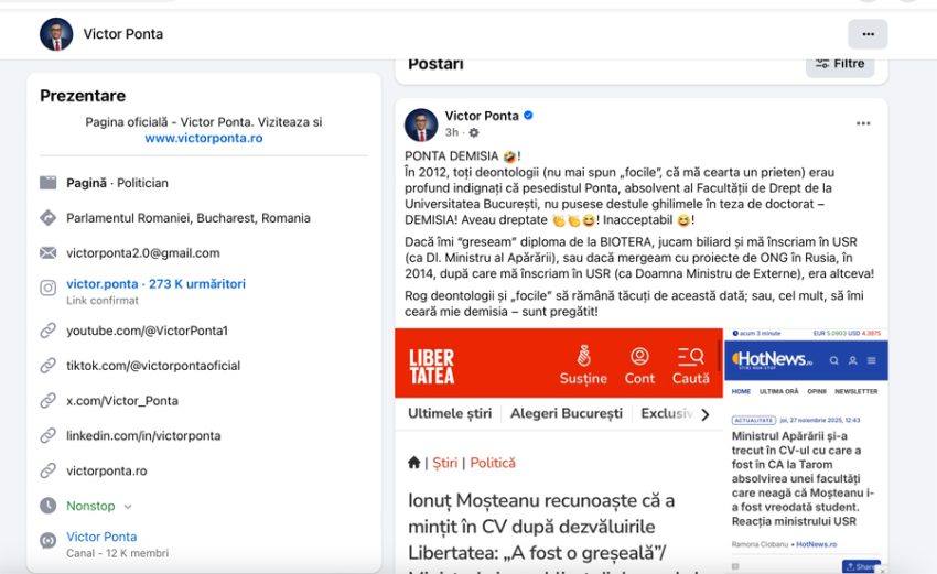 victor ponta 2 - Mesaj acid de la Victor Ponta: ”Dacă îmi “greseam” diploma de la BIOTERA, jucam biliard și mă înscriam în USR”