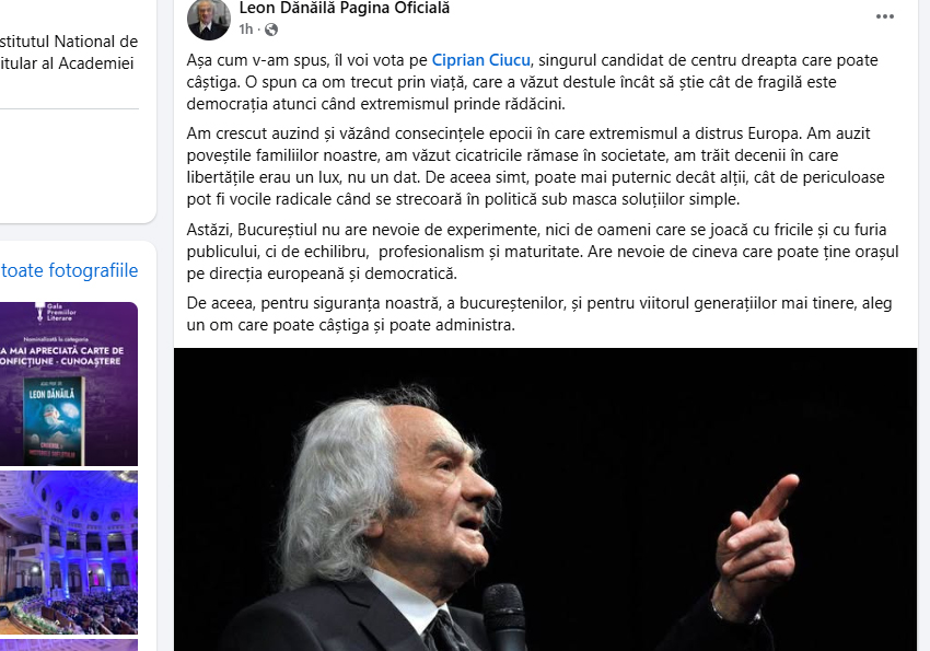 Leon Dănăilă mesaj ferm de susținere a unui candidat la Primăria București! 1 Sursă foto: FB Leon Danaila