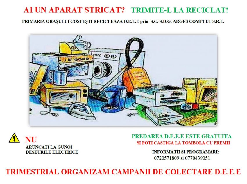 COSTEȘTI. Ai un aparat stricat? Trimite-l la reciclat! 2 camapanie colectare Costești