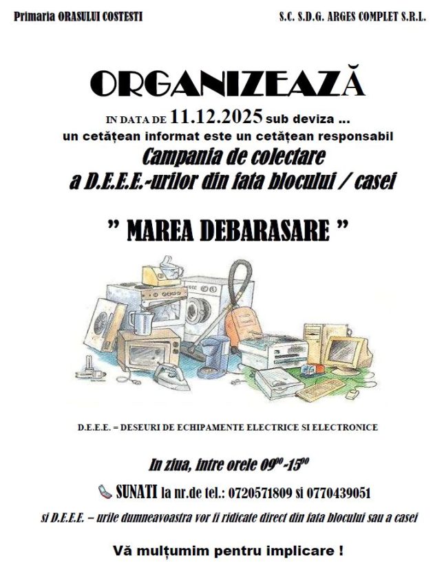 COSTEȘTI. Ai un aparat stricat? Trimite-l la reciclat! 1 camapanie colectare Costești
