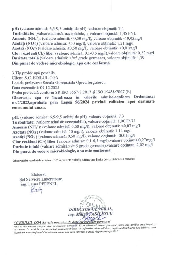 Comunicat calitatea apei 6280 din 15 dec page 0002 - Calitatea apei potabile din Câmpulung - verificată de S.C. EDILUL CGA S.A