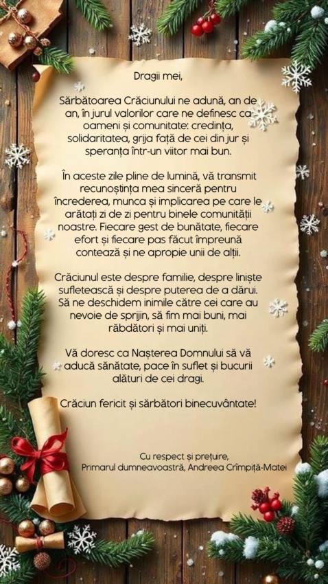 603811669 1472947068164476 2714838186341046913 n - Primăria Mihăești: „Crăciun fericit și sărbători binecuvântate!”
