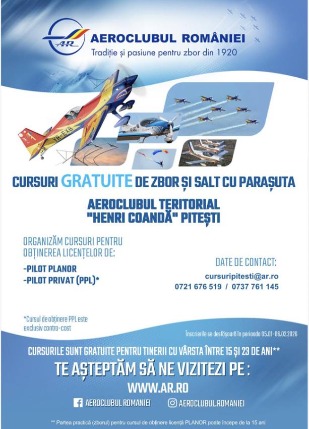 Termen limită! Cursuri gratuite de zbor și parașutism, adrenalină la înălțime, aproape de Pitești!” 1 Sursă foto: FB Primăria Orașului Topoloveni