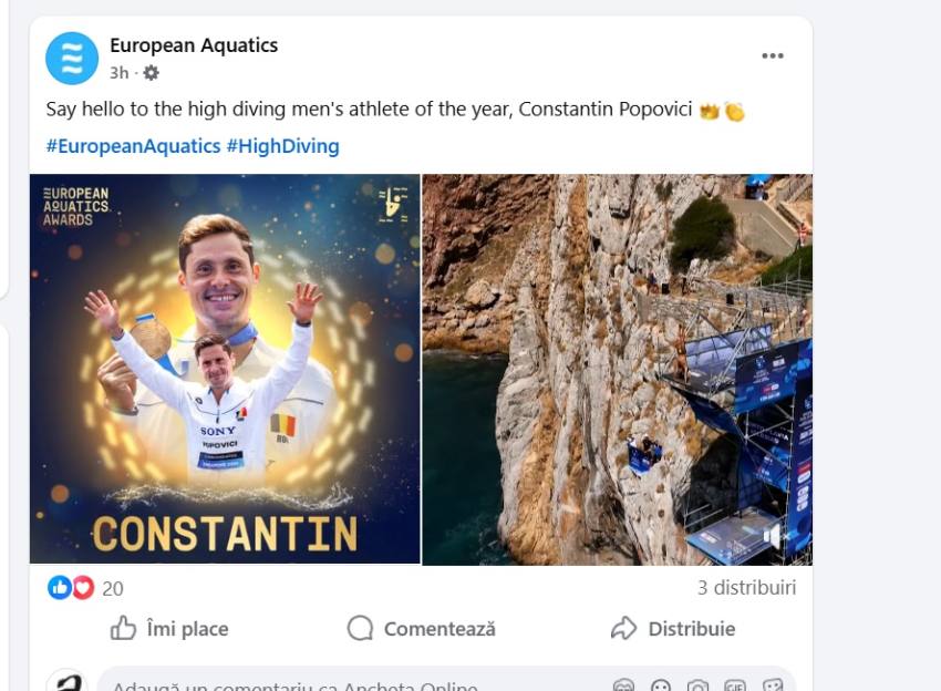Constantin Popovici, desemnat cel mai bun sportiv din 2025 la sărituri în apă de la mare înălțime din Europa! 1 cats - Constantin Popovici, desemnat cel mai bun sportiv din 2025 la sărituri în apă de la mare înălțime din Europa!