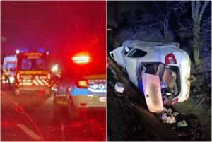 page - Accident pe DN 65! S-a răsturnat cu mașina în șanț