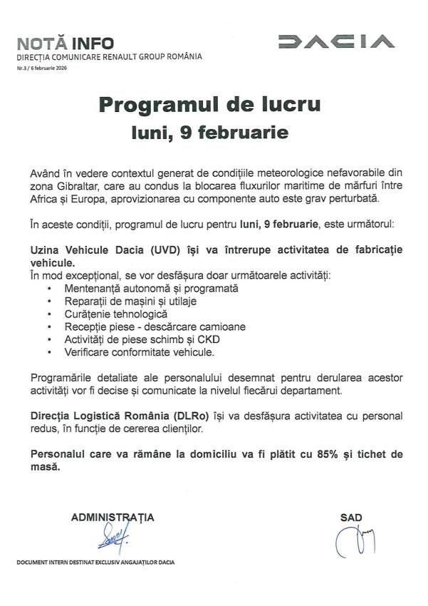 WhatsApp Image 2026 02 06 at 13.48.01 - Anunț de interes pentru angajații Uzinei Dacia!
