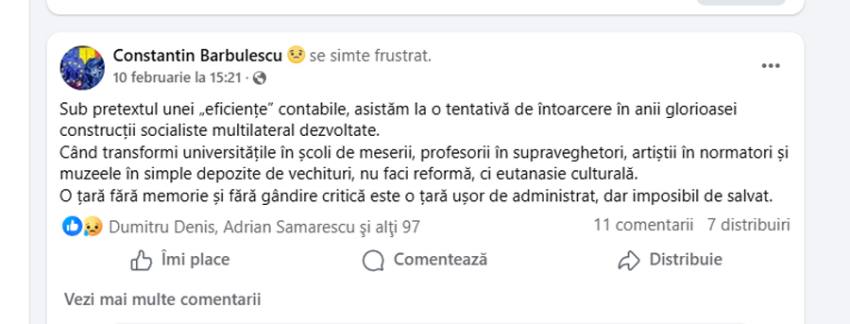 Sursă foto: screenshot FB Constantin Barbulescu.