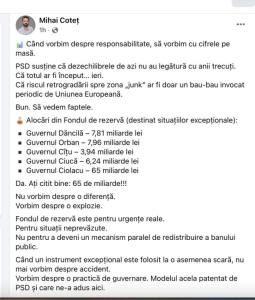 Se clatină Coaliția? Explozie a cheltuielilor sub Guvernul Ciolacu: 65 de miliarde de lei din Fondul de rezervă 1 Sursă foto: FB Mihai Cotet