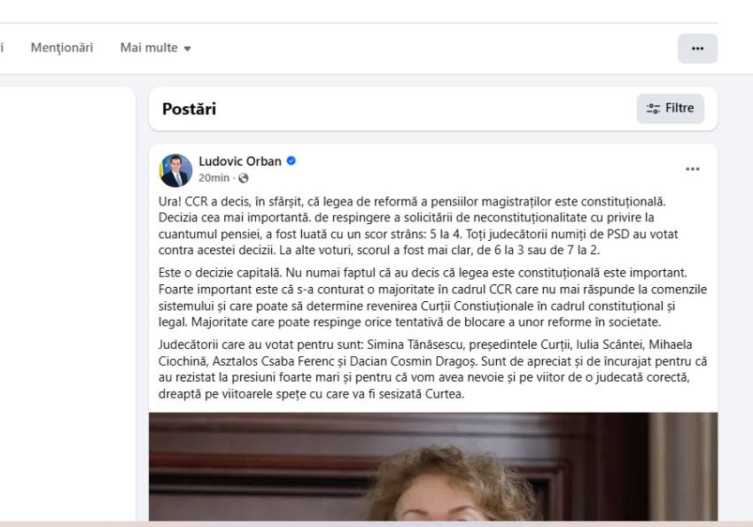 Sursă foto: screenshot FB Ludovic Orban
