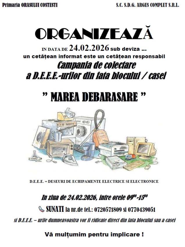 Ești din Costești și ai un aparat stricat? Trimite-l la reciclat! 1 campanie colectare Costești