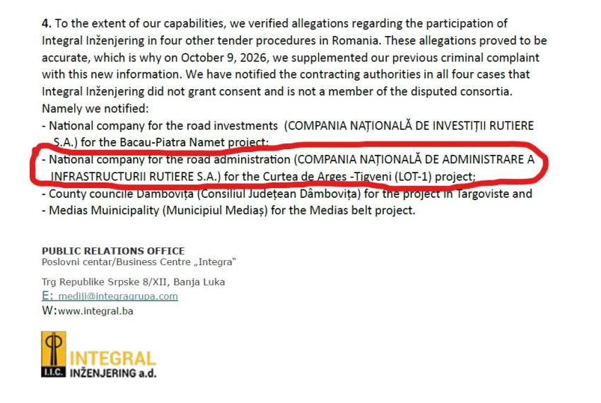 Licitaţia pentru drumul Curtea de Argeş-Tigveni – în atenţia Parchetului European 2 fascsimil comunicat firma bosnia bun