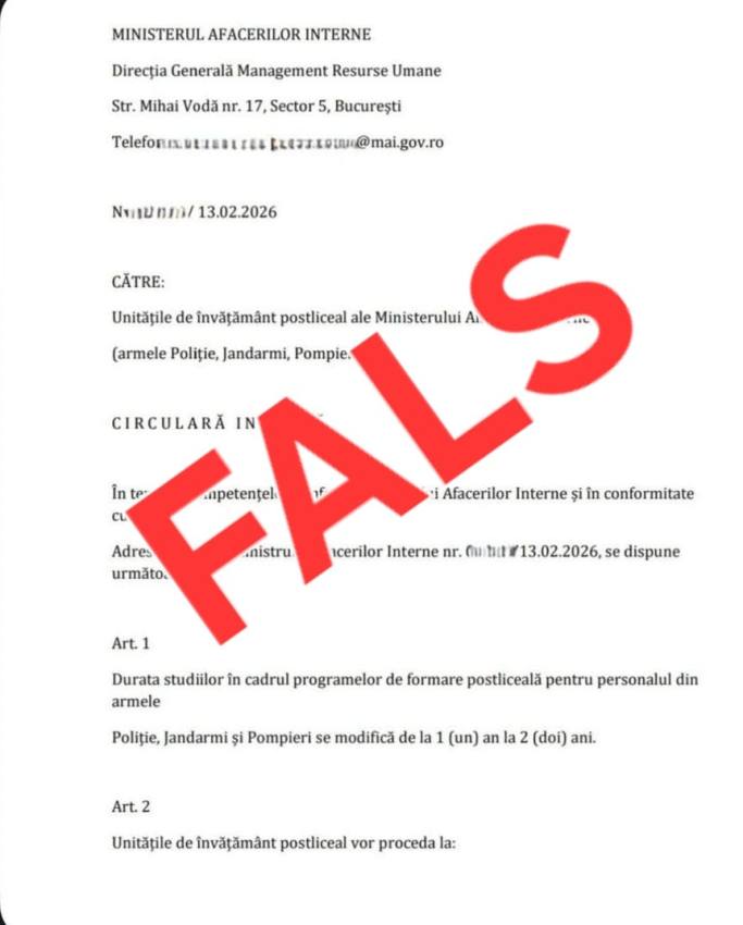 642813703 1258921603084748 5378062598909483775 n - MAI avertizează asupra unui Fake News: „Documente false privind modificarea duratei studiilor la școlile de poliție”