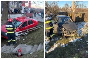 accidente Arges - Accidente în lanț pe șoselele din Argeș! Mașină intrată în stâlp, coliziune puternică și în Pitești