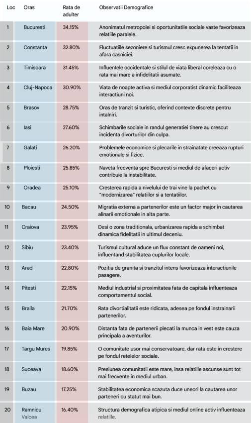 Topul orașelor în funcție de amantlâcuri! Pe ce loc e Piteștiul? 2 clasamentul amantelor - Topul orașelor în funcție de amantlâcuri! Pe ce loc e Piteștiul?