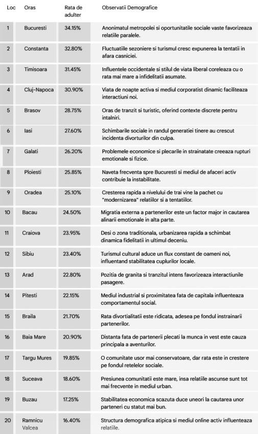 Topul orașelor în funcție de amantlâcuri! Pe ce loc e Piteștiul? 1 clasamentul amantelor1 - Topul orașelor în funcție de amantlâcuri! Pe ce loc e Piteștiul?