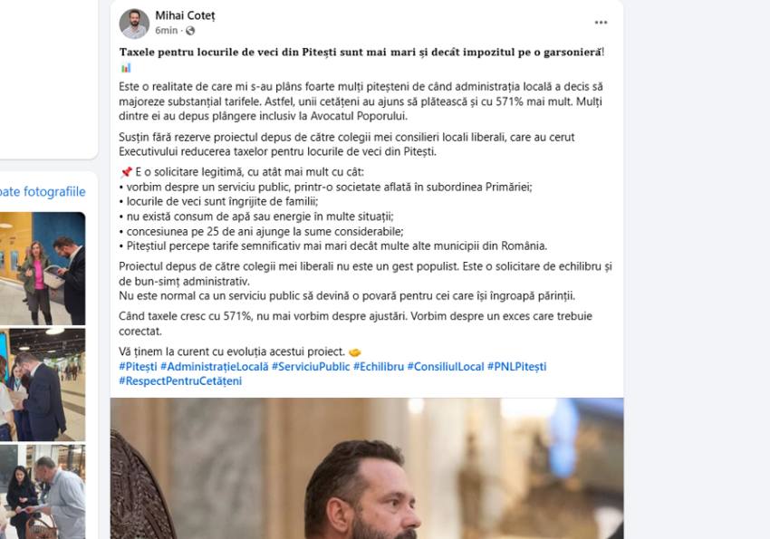 taxe loc de veci mihai cotet 1 - 571% mai mult decât impozitul pe o garsonieră: Care sunt taxele la un loc de veci în Pitești și cine intervine?