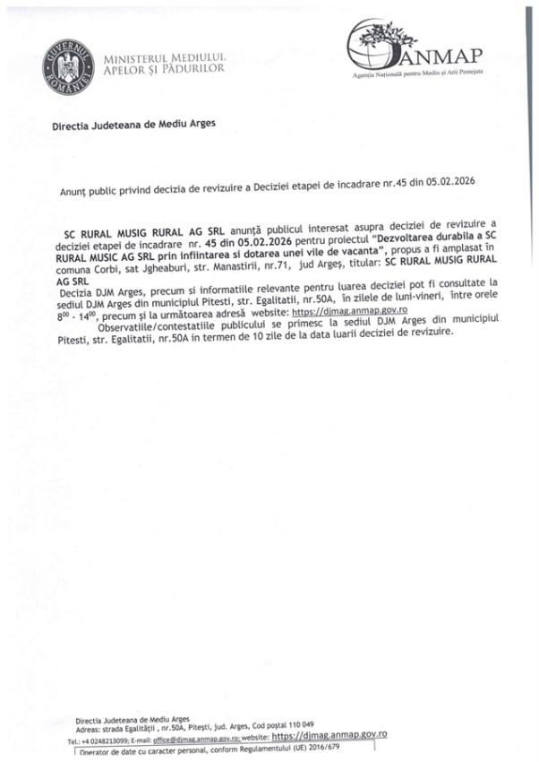 anunt public RURAL MUSIC 2 - Anunț public privind decizia de revizuire
