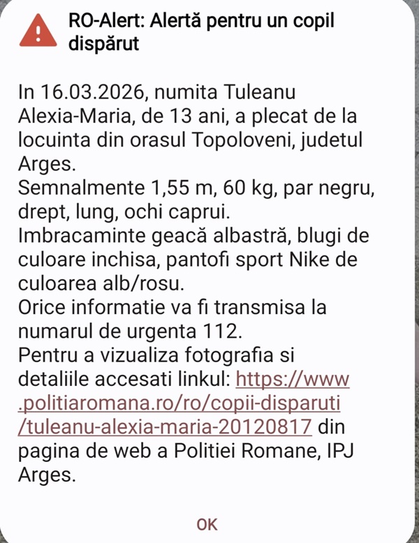 7d5a575e ee85 4e5d befb db2453109d72 - Alertă în Argeș! O copilă de 13 ani este de negăsit