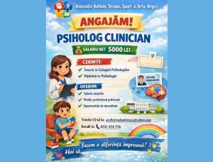 deschidere ats - 1 post disponibil – Te califici? Asociația Autism, Terapie, Sport și Arte Argeș angajează psiholog clinician!