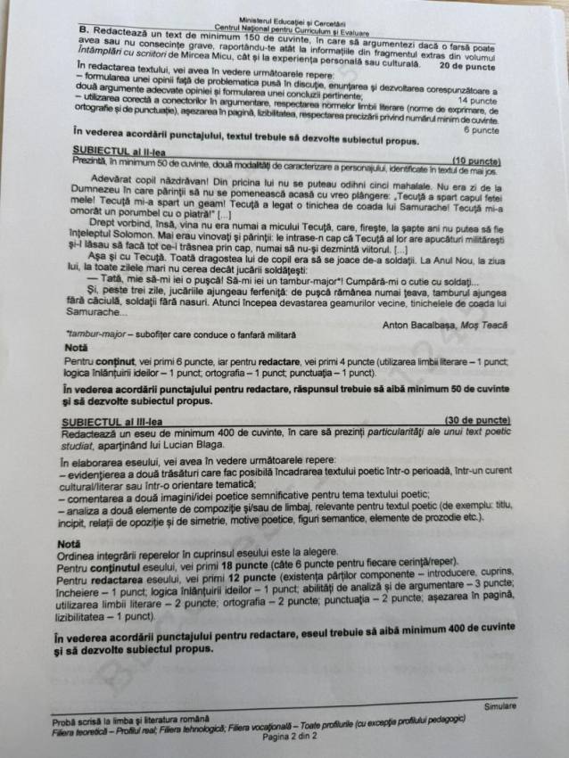 Simulare BAC 2026, Limba română: au apărut subiectele! Ce au avut de rezolvat elevii 2 Simulare la BAC 2026, subiectele la profilul real