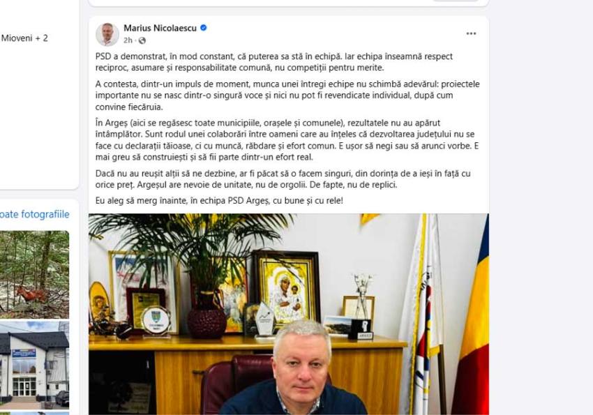 Orgolii sau unitate în PSD Argeș? Marius Nicolaescu transmite un mesaj clar: „E mai greu să construiești și să fii parte dintr-un efort real” 1 Sursă foto: FB Marius Nicolaescu