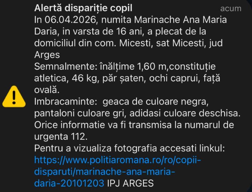 WhatsApp Image 2026 04 06 at 20.54.31 - Alertă în Micești. Adolescentă de 15 ani, dată dispărută