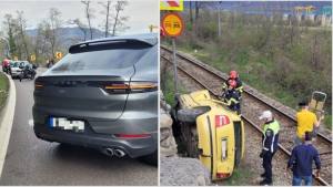36D1026F DBD3 424B BD38 71EB316E270D - Accident grav pe DN 7. Mașină răsturnată lângă calea ferată