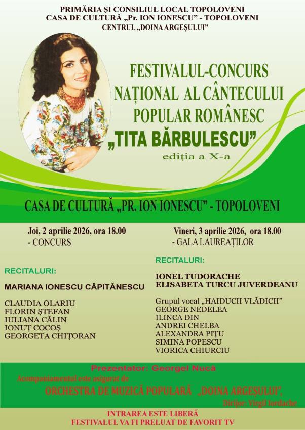 651028361 1244116427834735 1034908859911854587 n - Locuitorii din Topoloveni sunt invitați la Festivalul Concurs Național Al Cântecului Popular Românesc „TITA BĂRBULESCU”