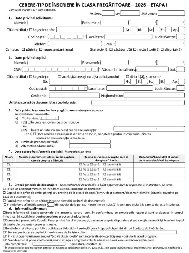 De unde descarci cererea pentru clasa pregătitoare 2026–2027? Ghidul înscrierilor 1 Cerere tip inscriere clasa pregatitoare 2026 Etapa I 1 - De unde descarci cererea pentru clasa pregătitoare 2026–2027? Ghidul înscrierilor