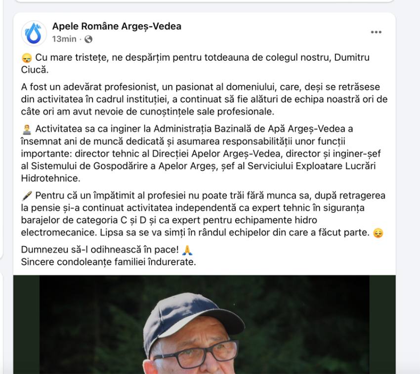 dumitru ciuca 2 - Doliu la Administrația Bazinală de Apă Argeș-Vedea! Dumnezeu să-l odihnească în pace!