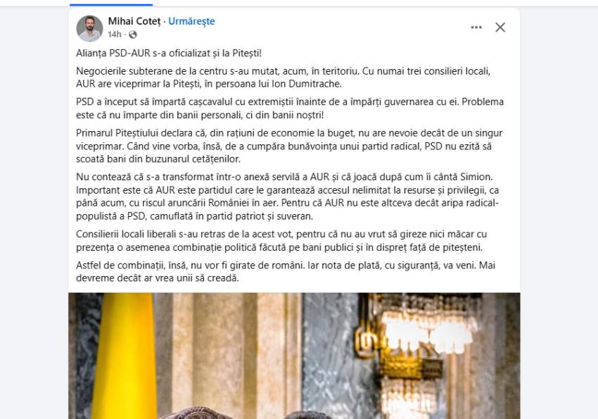 Sursă foto: FB Mihai Cotet