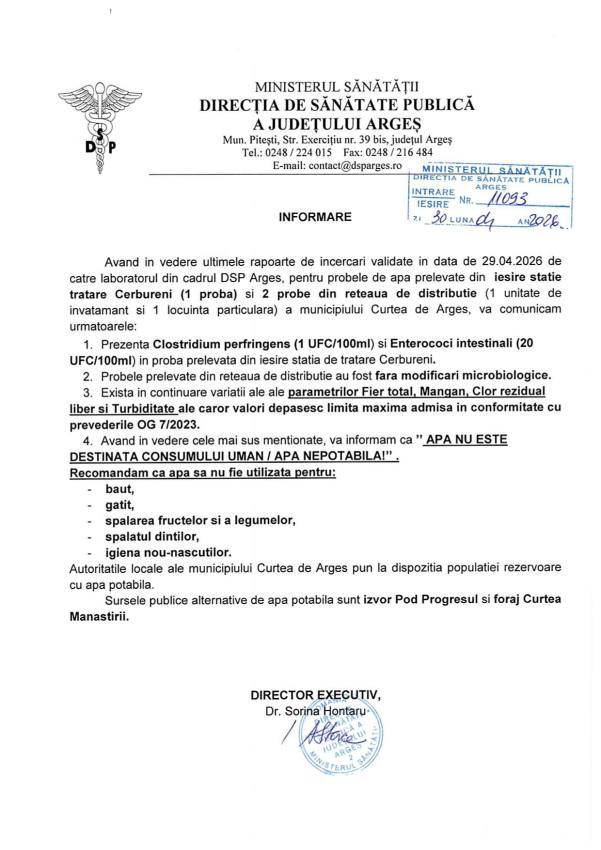 Apa3004 page 0001 - Criza apei potabile din Curtea de Argeș: Ce arată ultimele analize ale DSP Argeș