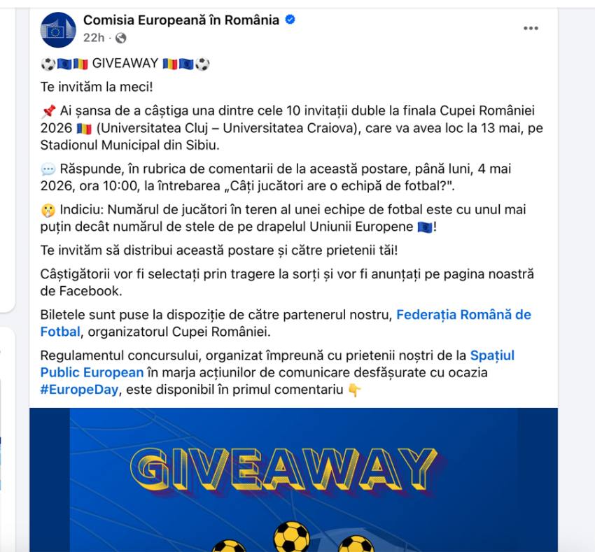 Sursă foto: FB Reprezentanța Comisiei Europene în România.