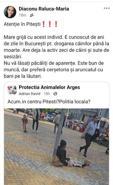 Postarea femeii - Imaginea care a stârnit controverse în Pitești. Reacții aprinse în cazul unui bărbat surprins cu doi câini