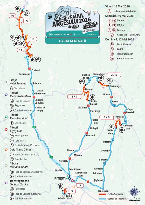 Harta Generala AG 2026 - Cei mai rapizi piloți din România se întrec la Raliul Argeșului. 55 de echipaje la start