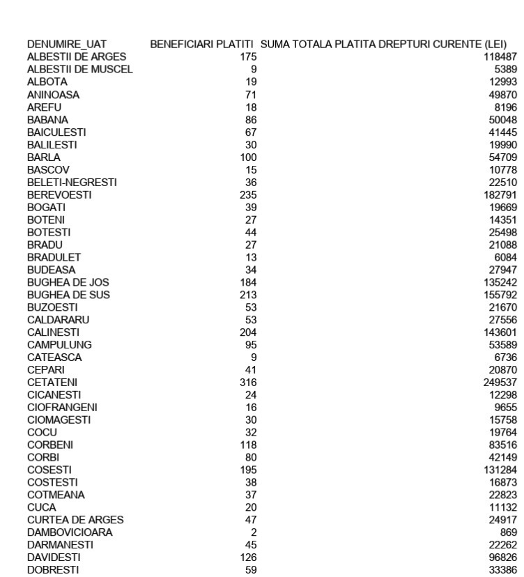 Liste Venitul Minim de Incluziune 1 - 970.000 de euro în fiecare lună! Atât plătește Argeșul pentru asistații social!